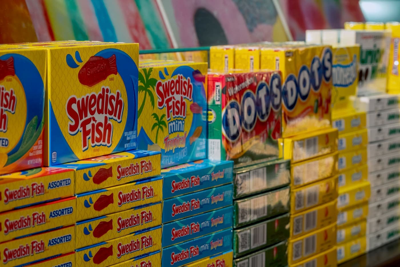 Stacks of Swedish Fish, Dots and other boxed favourites
