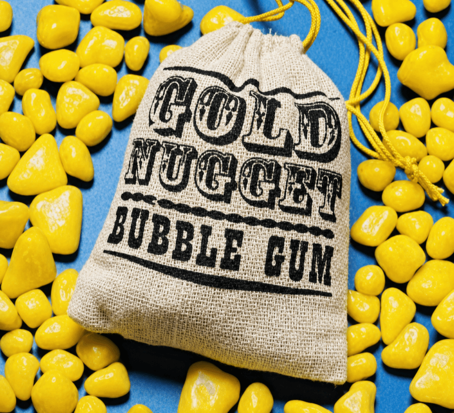 Gold Nugget bubble gum in the classic pouch