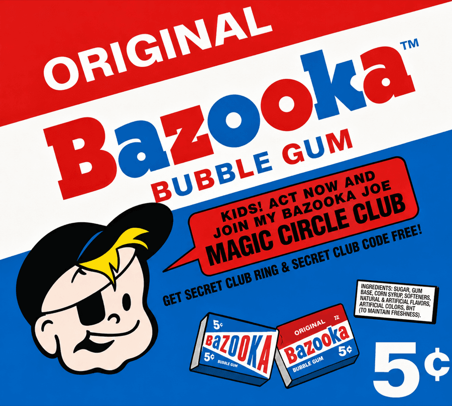 Original Bazooka bubble gum, five cents